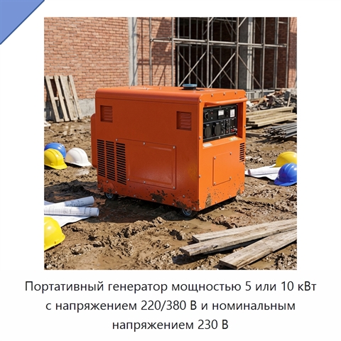 Портативный генератор мощностью 5 или 10 кВт с напряжением 220/380 В и номинальным напряжением 230 В