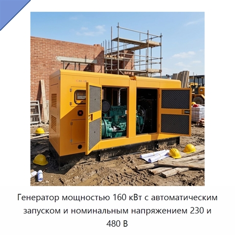 Генератор мощностью 160 кВт с автоматическим запуском и номинальным напряжением 230 и 480 В