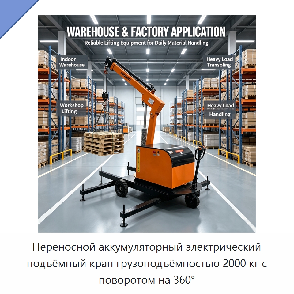 Переносной аккумуляторный электрический подъёмный кран грузоподъёмностью 2000 кг с поворотом на 360° — Краны