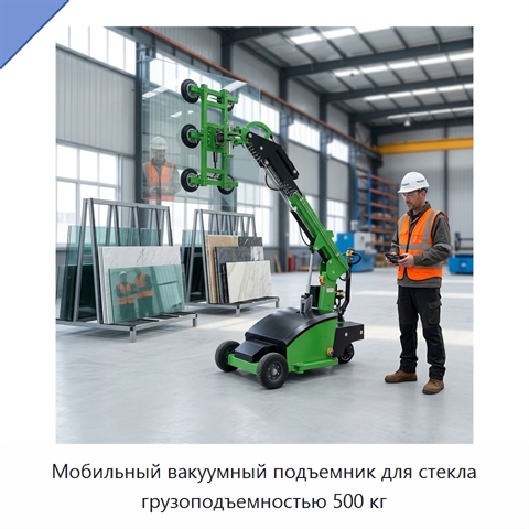 Мобильный вакуумный подъемник для стекла грузоподъемностью 500 кг
