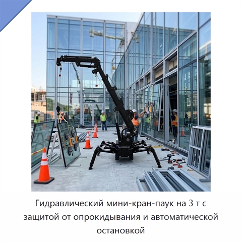Гидравлический мини-кран-паук на 3 т с защитой от опрокидывания и автоматической остановкой