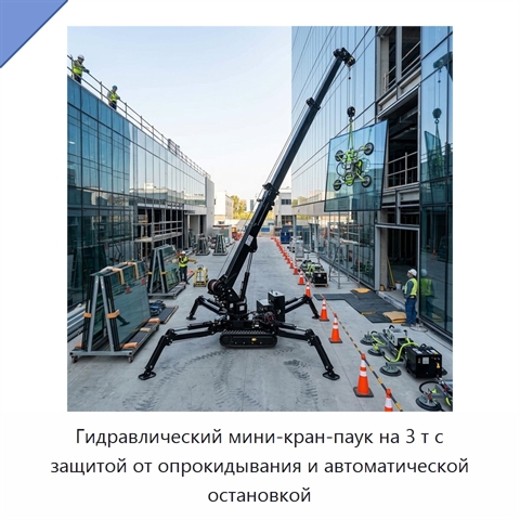 Гидравлический мини-кран-паук на 3 т с защитой от опрокидывания и автоматической остановкой