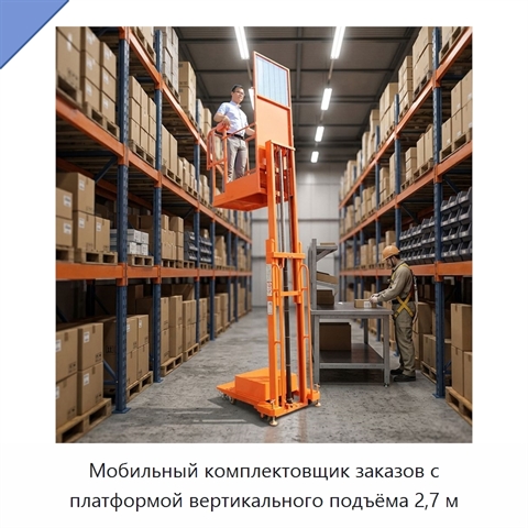 Мобильный комплектовщик заказов с платформой вертикального подъёма 2,7 м