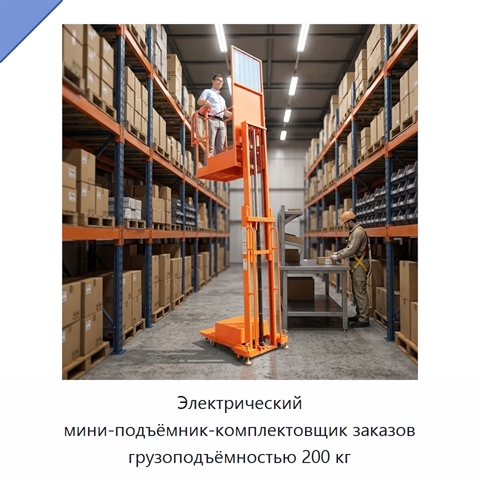 Электрический мини-подъёмник-комплектовщик заказов грузоподъёмностью 200 кг