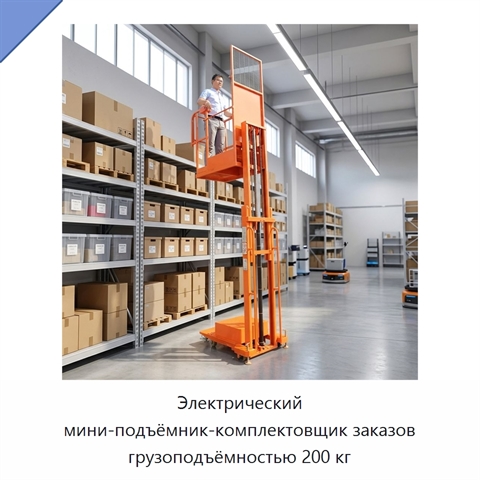 Электрический мини-подъёмник-комплектовщик заказов грузоподъёмностью 200 кг