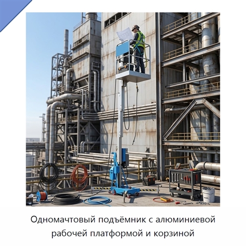 Одномачтовый подъёмник с алюминиевой рабочей платформой и корзиной