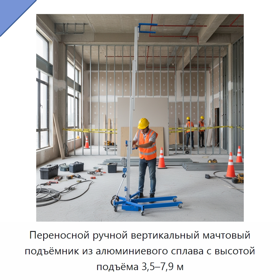 Переносной ручной вертикальный мачтовый подъёмник из алюминиевого сплава с высотой подъёма 3,5–7,9 м — Подъемные столы