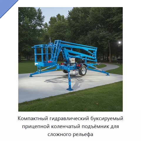 Компактный гидравлический буксируемый прицепной коленчатый подъёмник для сложного рельефа
