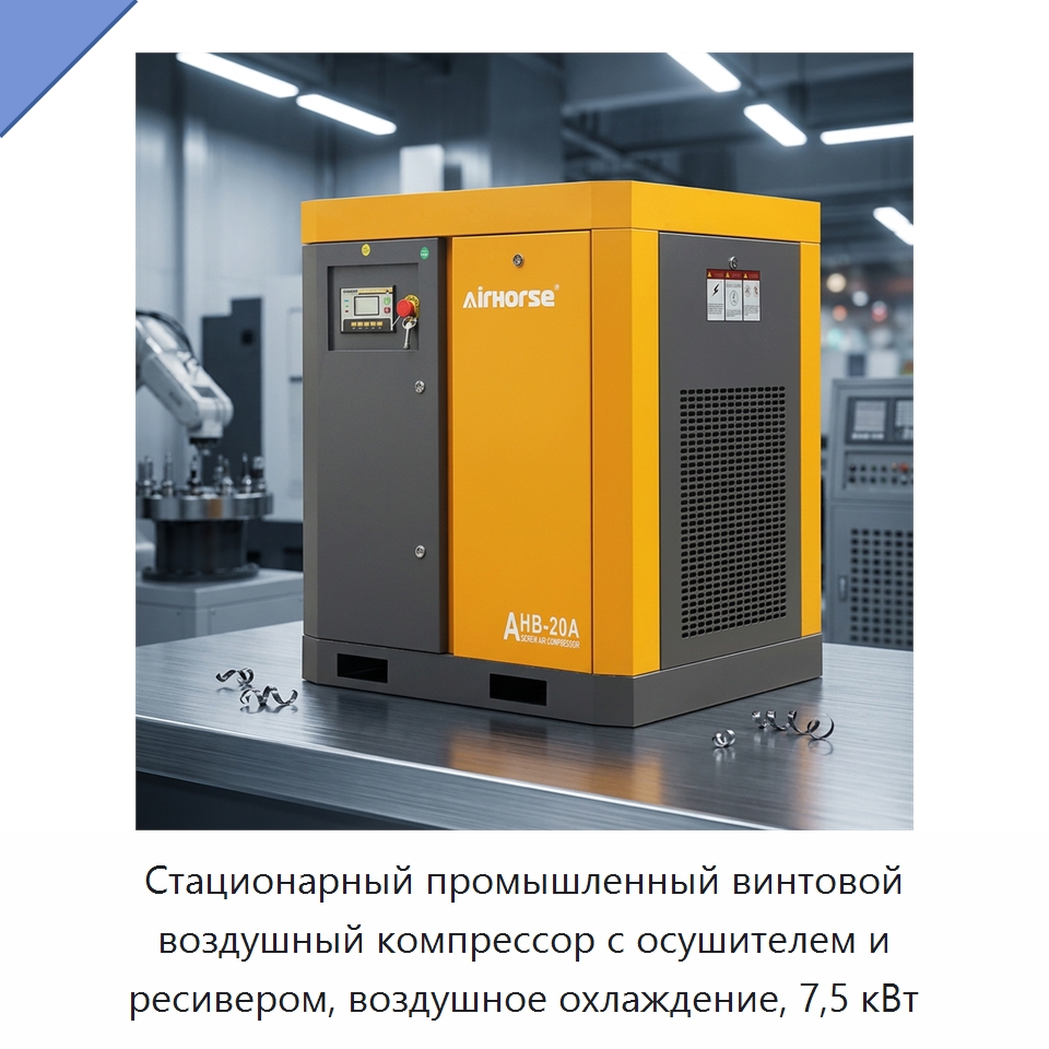 Стационарный промышленный винтовой воздушный компрессор с осушителем и ресивером, воздушное охлаждение, 7,5 кВт — Промышленные компрессоры