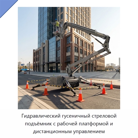 Гидравлический гусеничный стреловой подъёмник с рабочей платформой и дистанционным управлением