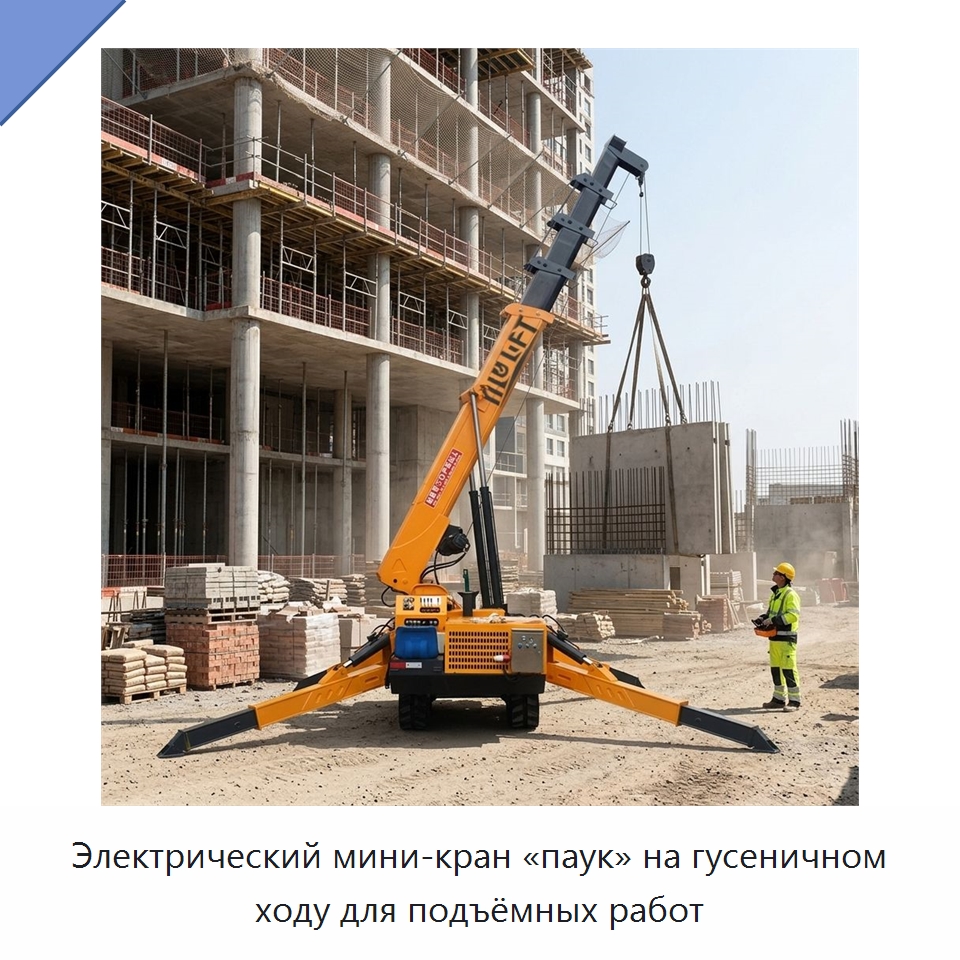 Электрический мини-кран «паук» на гусеничном ходу для подъёмных работ — Краны