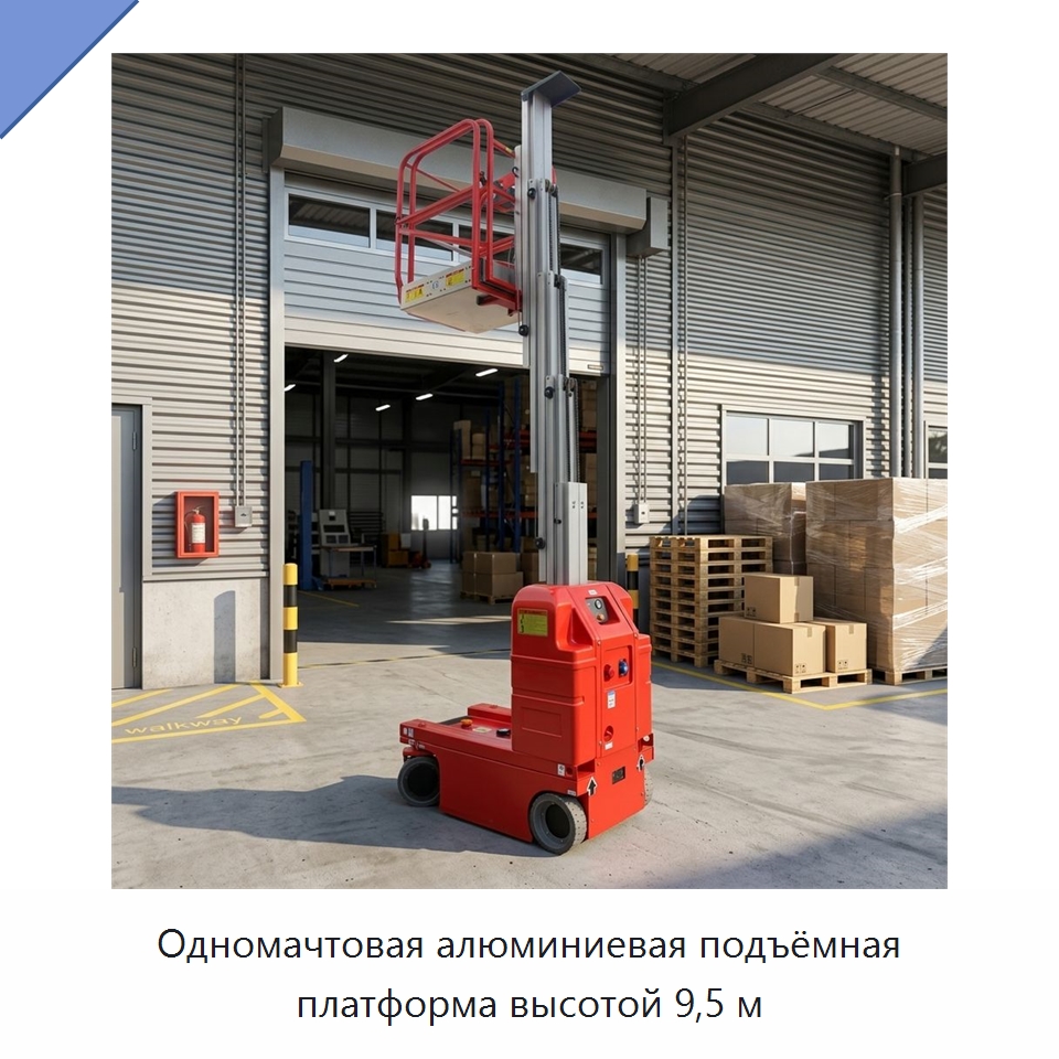 Одномачтовая алюминиевая подъёмная платформа высотой 9,5 м — Подъемные столы