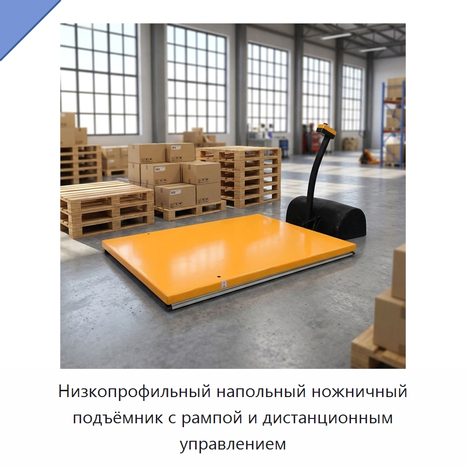 Низкопрофильный напольный ножничный подъёмник с рампой и дистанционным управлением — Подъемные столы