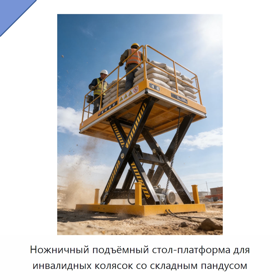 Ножничный подъёмный стол-платформа для инвалидных колясок со складным пандусом — Подъемные столы