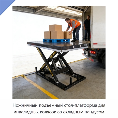 Ножничный подъёмный стол-платформа для инвалидных колясок со складным пандусом