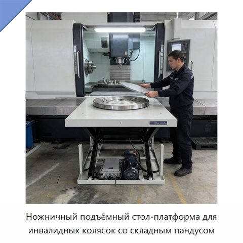 Ножничный подъёмный стол-платформа для инвалидных колясок со складным пандусом