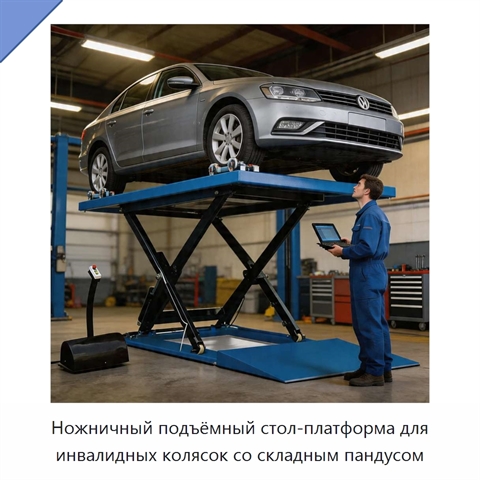 Ножничный подъёмный стол-платформа для инвалидных колясок со складным пандусом