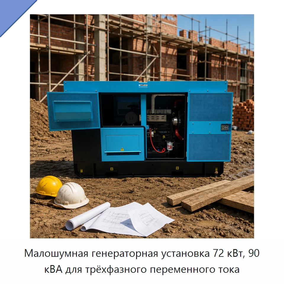 Малошумная генераторная установка 72 кВт, 90 кВА для трёхфазного переменного тока — Дизельные генераторы