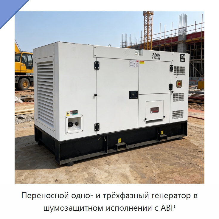 Переносной одно- и трёхфазный генератор в шумозащитном исполнении с АВР — Дизельные генераторы