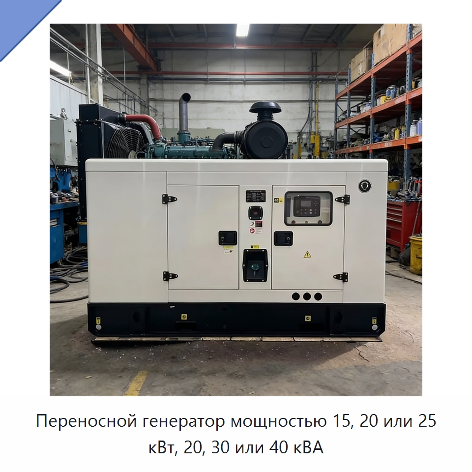 Переносной генератор мощностью 15, 20 или 25 кВт, 20, 30 или 40 кВА — Дизельные генераторы