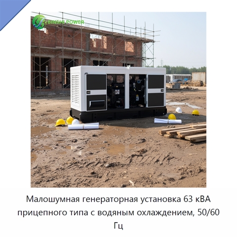 Малошумная генераторная установка 63 кВА прицепного типа с водяным охлаждением, 50/60 Гц