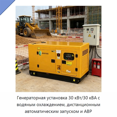 Генераторная установка 30 кВт/30 кВА с водяным охлаждением, дистанционным автоматическим запуском и АВР