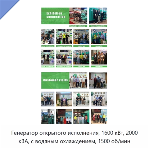Генератор открытого исполнения, 1600 кВт, 2000 кВА, с водяным охлаждением, 1500 об/мин