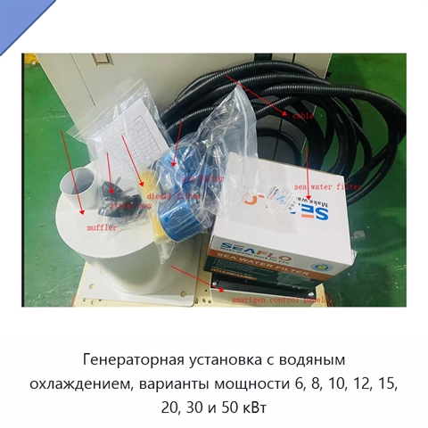 Генераторная установка с водяным охлаждением, варианты мощности 6, 8, 10, 12, 15, 20, 30 и 50 кВт