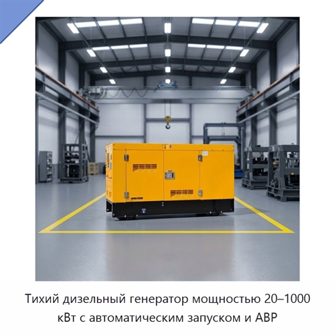 Тихий дизельный генератор мощностью 20–1000 кВт с автоматическим запуском и АВР