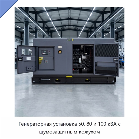 Генераторная установка 50, 80 и 100 кВА с шумозащитным кожухом