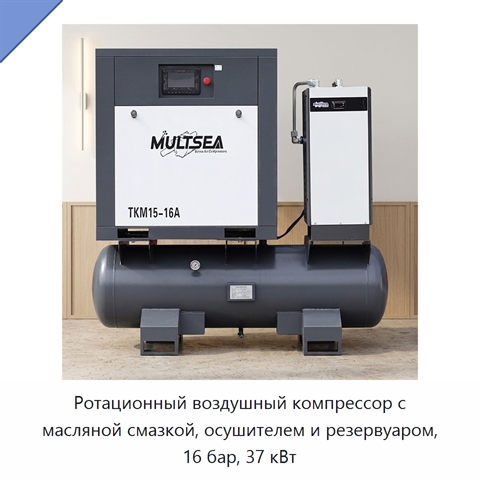 Ротационный воздушный компрессор с масляной смазкой, осушителем и резервуаром, 16 бар, 37 кВт