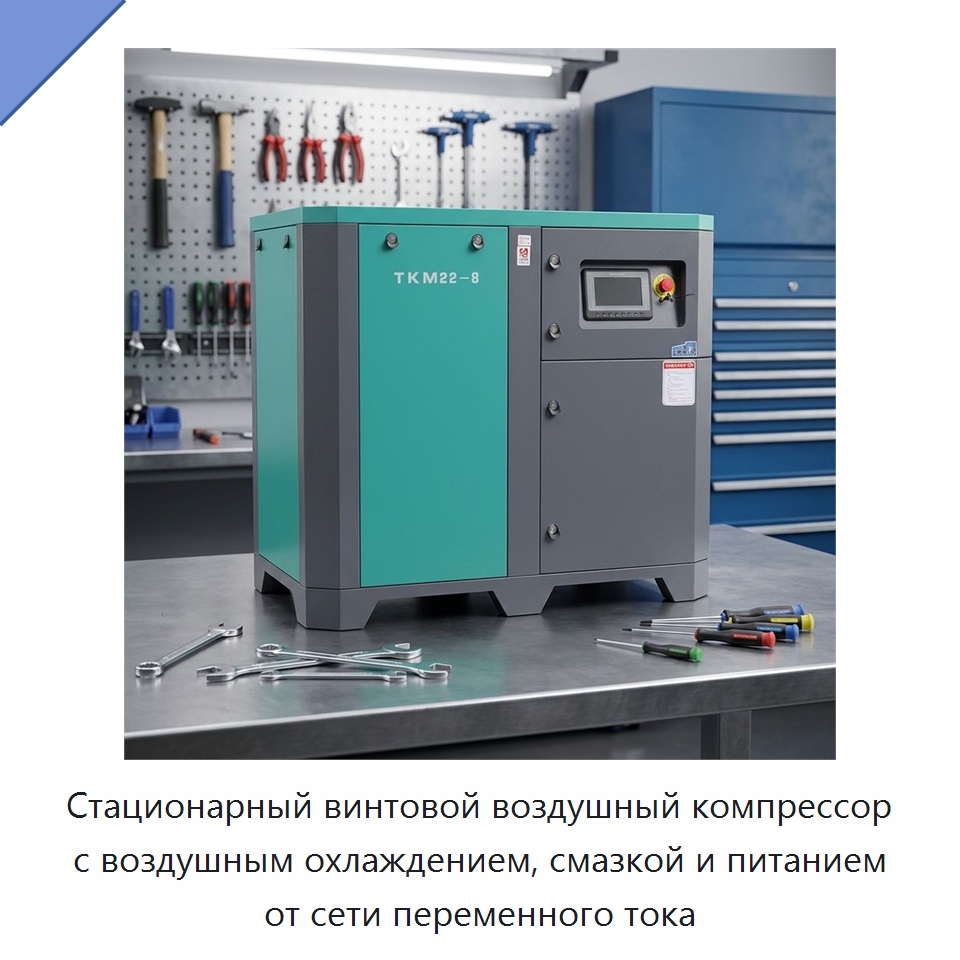 Стационарный винтовой воздушный компрессор с воздушным охлаждением, смазкой и питанием от сети переменного тока — Промышленные компрессоры