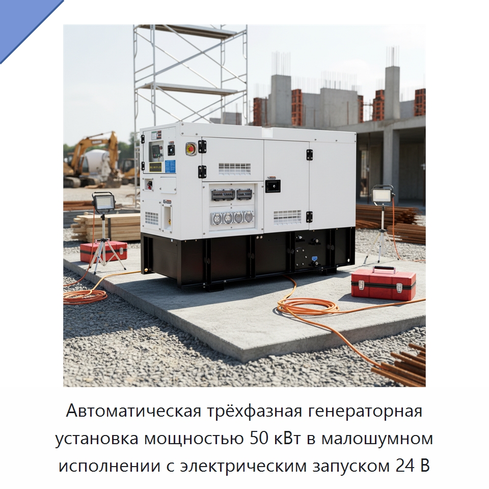 Автоматическая трёхфазная генераторная установка мощностью 50 кВт в малошумном исполнении с электрическим запуском 24 В — Дизельные генераторы