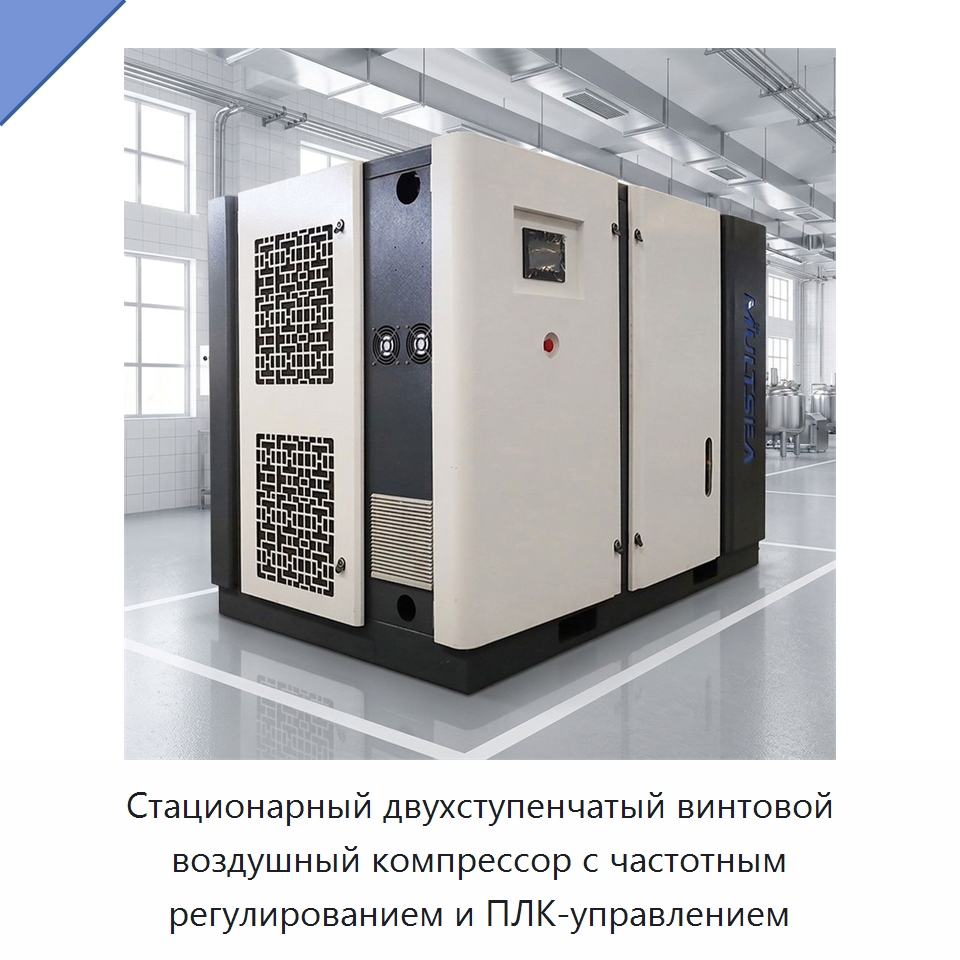 Стационарный двухступенчатый винтовой воздушный компрессор с частотным регулированием и ПЛК-управлением — Промышленные компрессоры