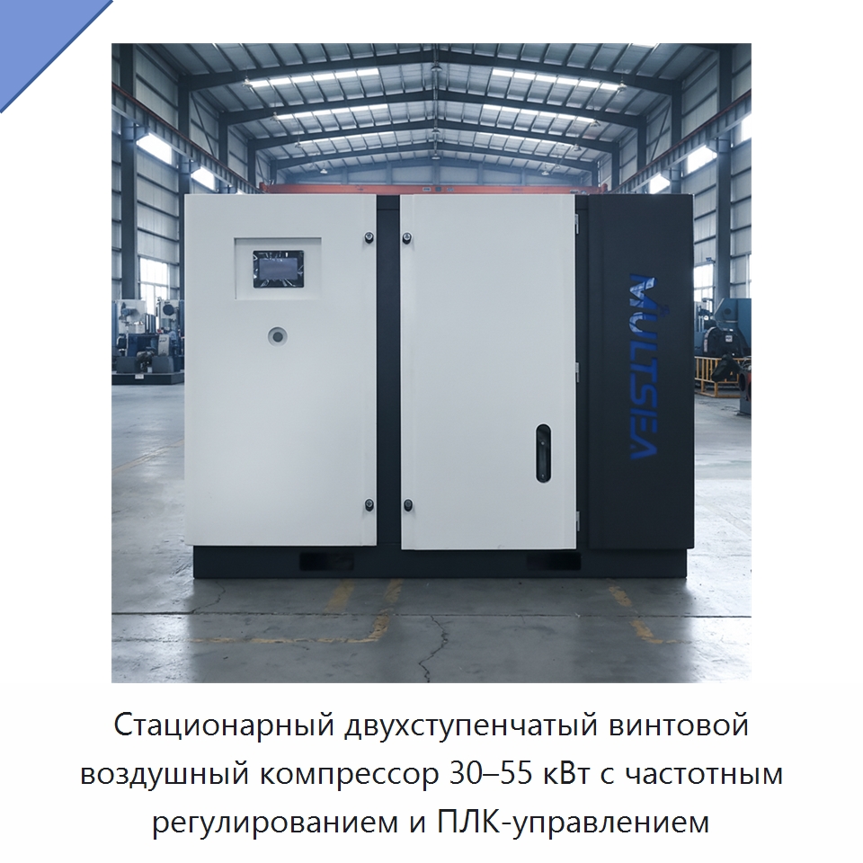 Стационарный двухступенчатый винтовой воздушный компрессор 30–55 кВт с частотным регулированием и ПЛК-управлением — Промышленные компрессоры