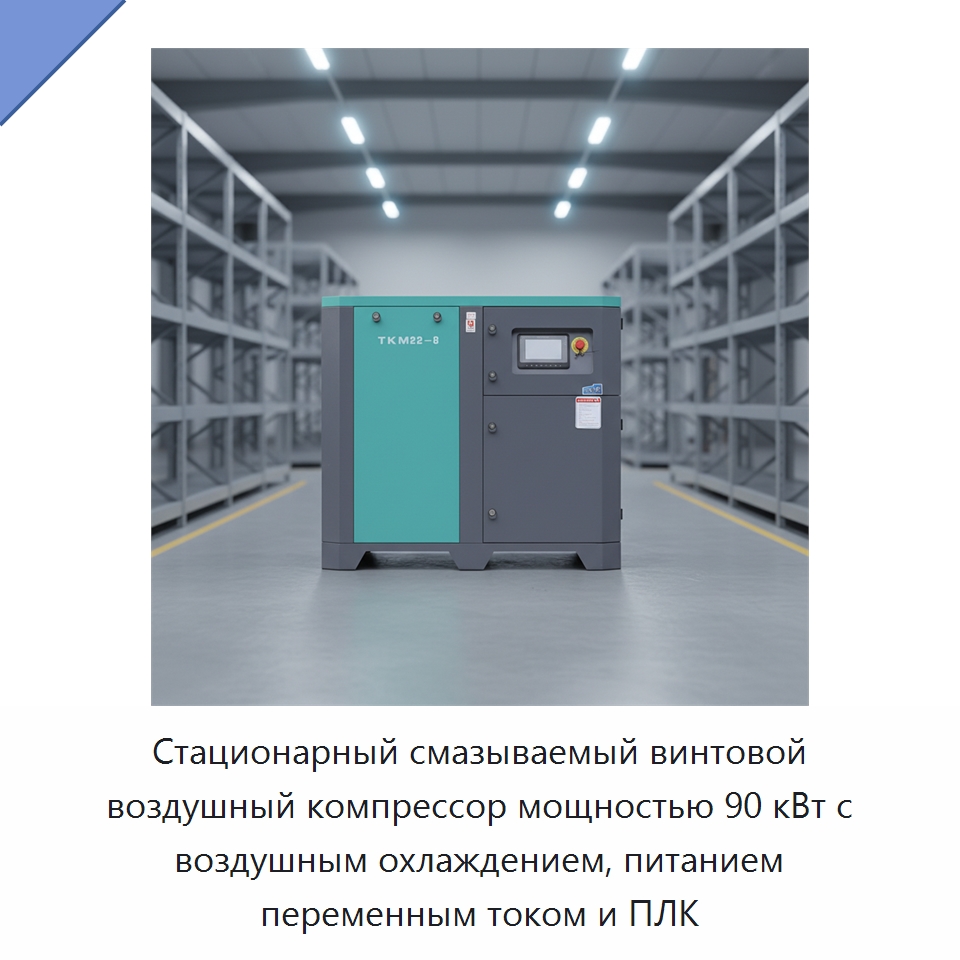 Стационарный смазываемый винтовой воздушный компрессор мощностью 90 кВт с воздушным охлаждением, питанием переменным током и ПЛК — Промышленные компрессоры
