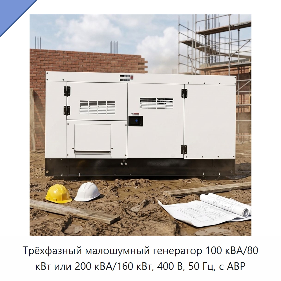 Трёхфазный малошумный генератор 100 кВА/80 кВт или 200 кВА/160 кВт, 400 В, 50 Гц, с АВР — Дизельные генераторы