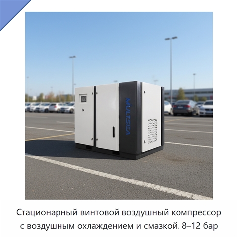 Стационарный винтовой воздушный компрессор с воздушным охлаждением и смазкой, 8–12 бар