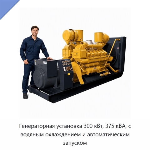 Генераторная установка 300 кВт, 375 кВА, с водяным охлаждением и автоматическим запуском