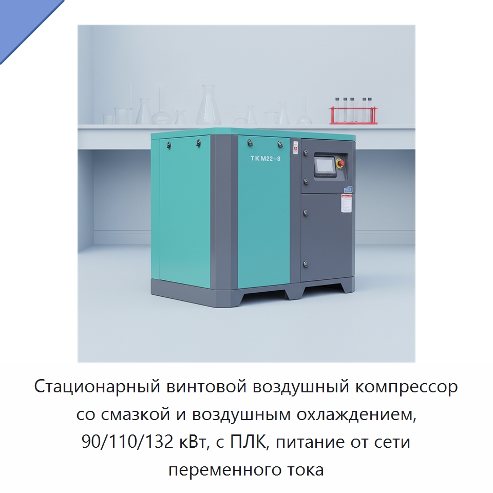 Стационарный винтовой воздушный компрессор со смазкой и воздушным охлаждением, 90/110/132 кВт, с ПЛК, питание от сети переменного тока — Промышленные компрессоры