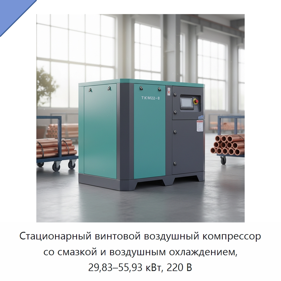 Стационарный винтовой воздушный компрессор со смазкой и воздушным охлаждением, 29,83–55,93 кВт, 220 В — Промышленные компрессоры