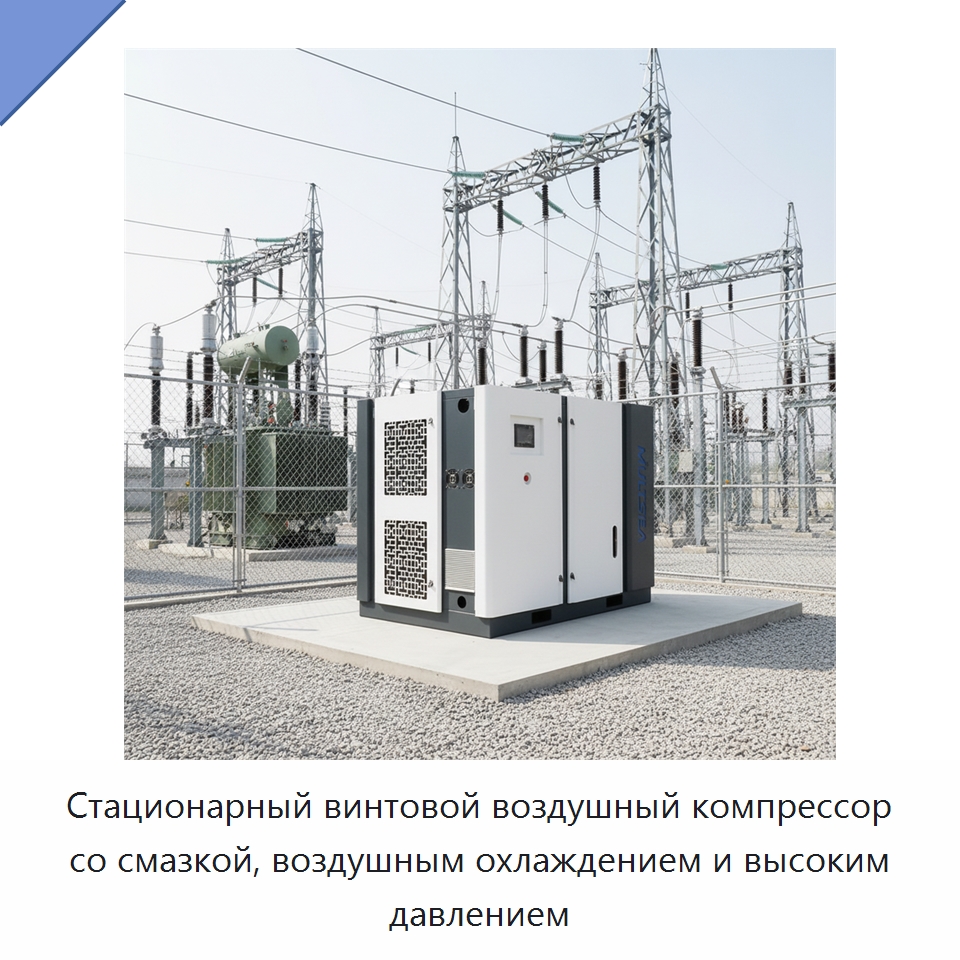 Стационарный винтовой воздушный компрессор со смазкой, воздушным охлаждением и высоким давлением — Промышленные компрессоры
