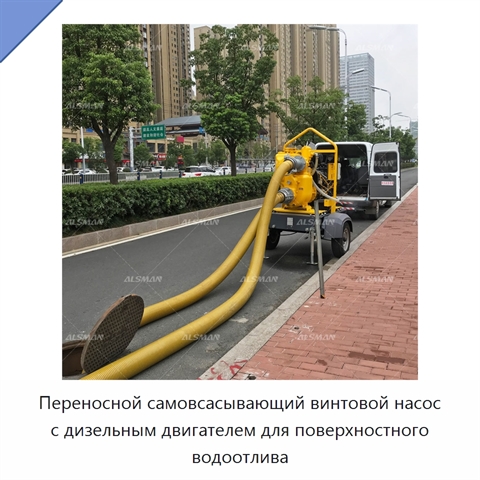 Переносной самовсасывающий винтовой насос с дизельным двигателем для поверхностного водоотлива