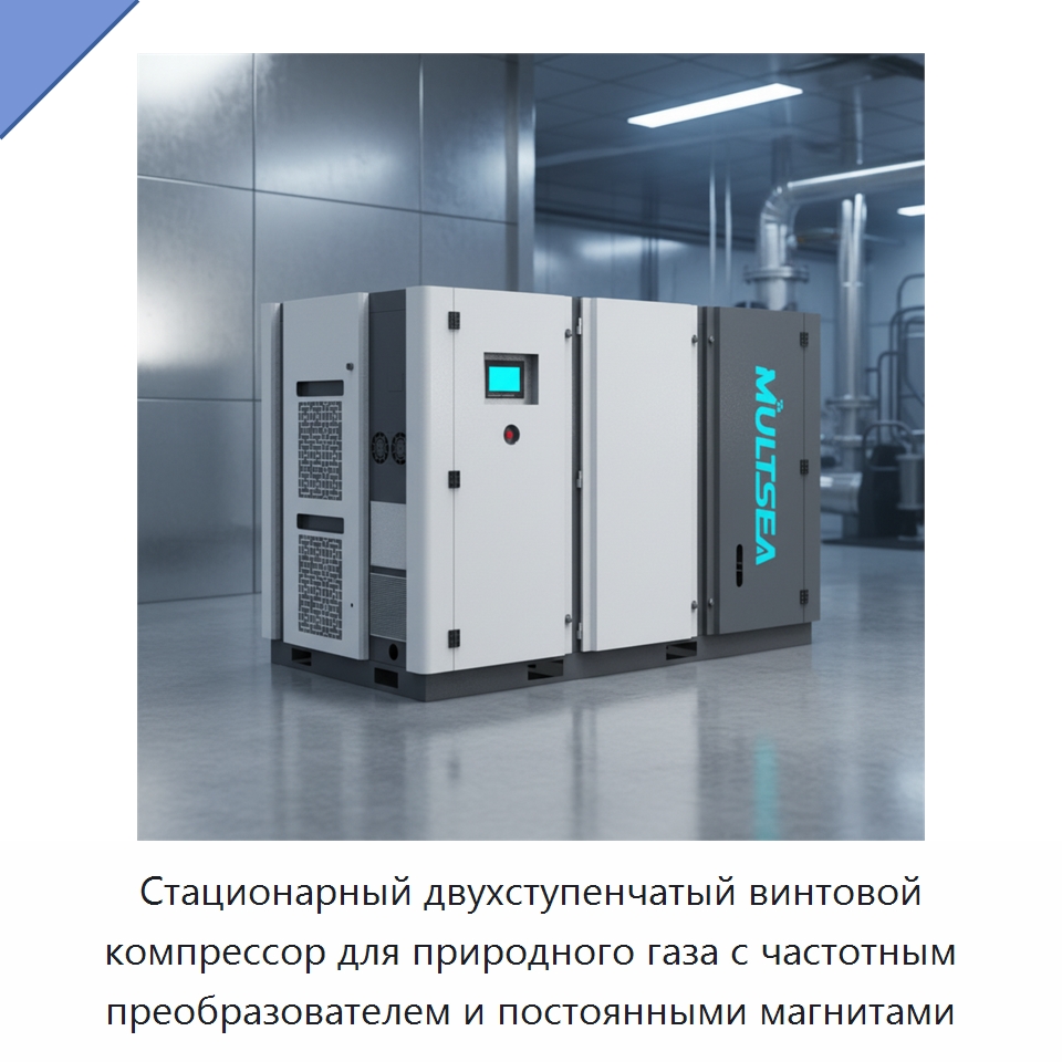 Стационарный двухступенчатый винтовой компрессор для природного газа с частотным преобразователем и постоянными магнитами — Промышленные компрессоры