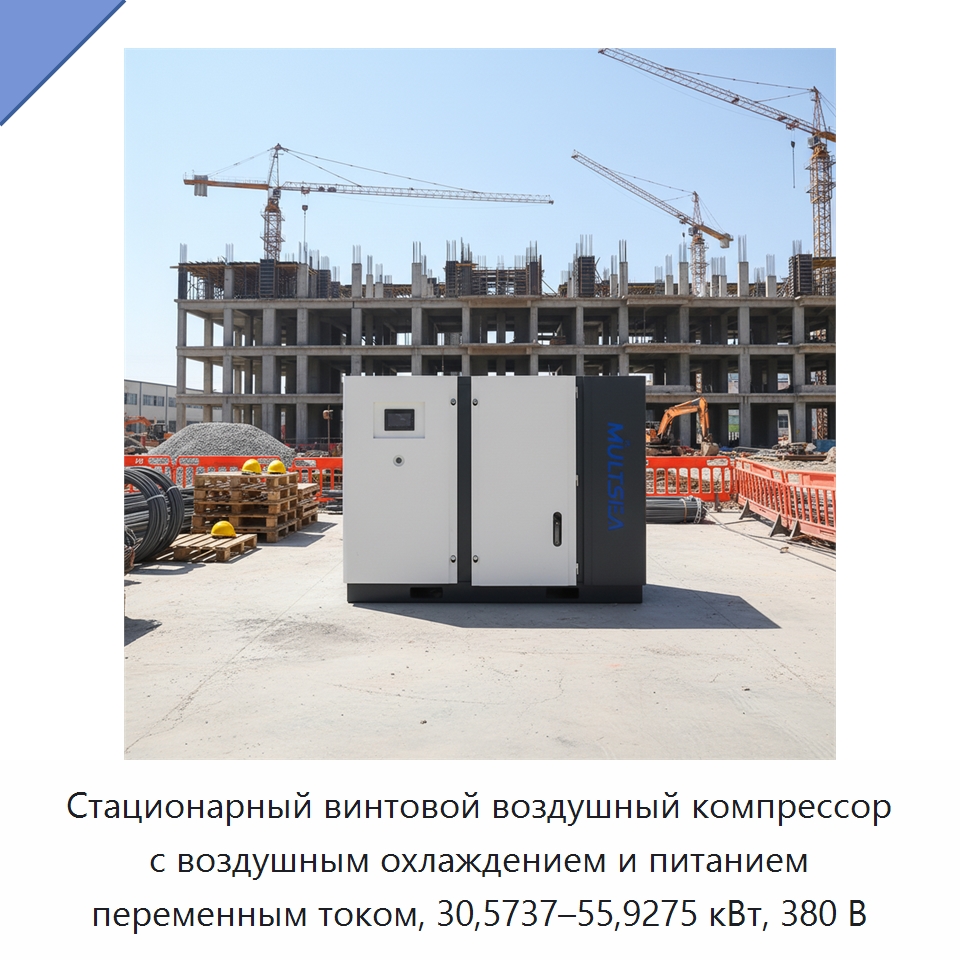 Стационарный винтовой воздушный компрессор с воздушным охлаждением и питанием переменным током, 30,5737–55,9275 кВт, 380 В — Промышленные компрессоры