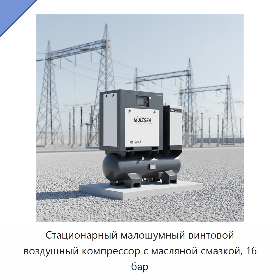 Стационарный малошумный винтовой воздушный компрессор с масляной смазкой, 16 бар — Промышленные компрессоры