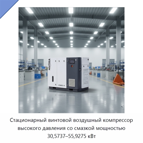 Стационарный винтовой воздушный компрессор высокого давления со смазкой мощностью 30,5737–55,9275 кВт