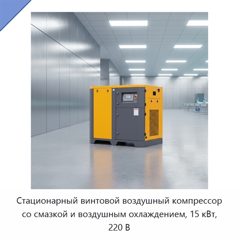 Стационарный винтовой воздушный компрессор со смазкой и воздушным охлаждением, 15 кВт, 220 В