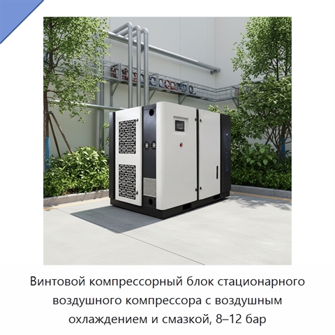 Винтовой компрессорный блок стационарного воздушного компрессора с воздушным охлаждением и смазкой, 8–12 бар
