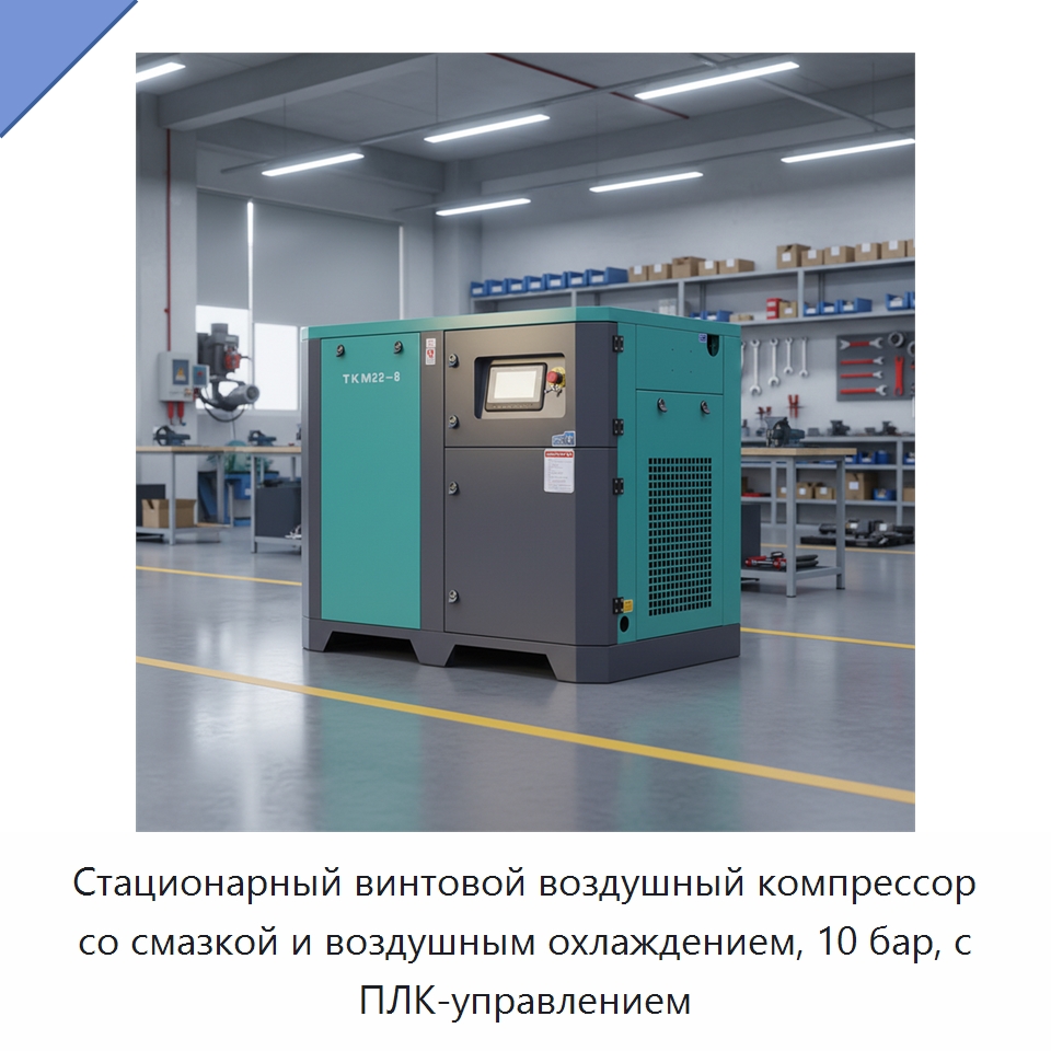 Стационарный винтовой воздушный компрессор со смазкой и воздушным охлаждением, 10 бар, с ПЛК-управлением — Промышленные компрессоры